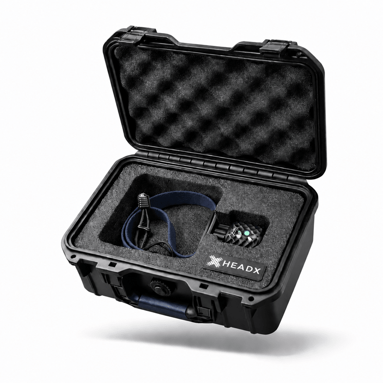 Midnight Blue HeadX Duo in protective case.