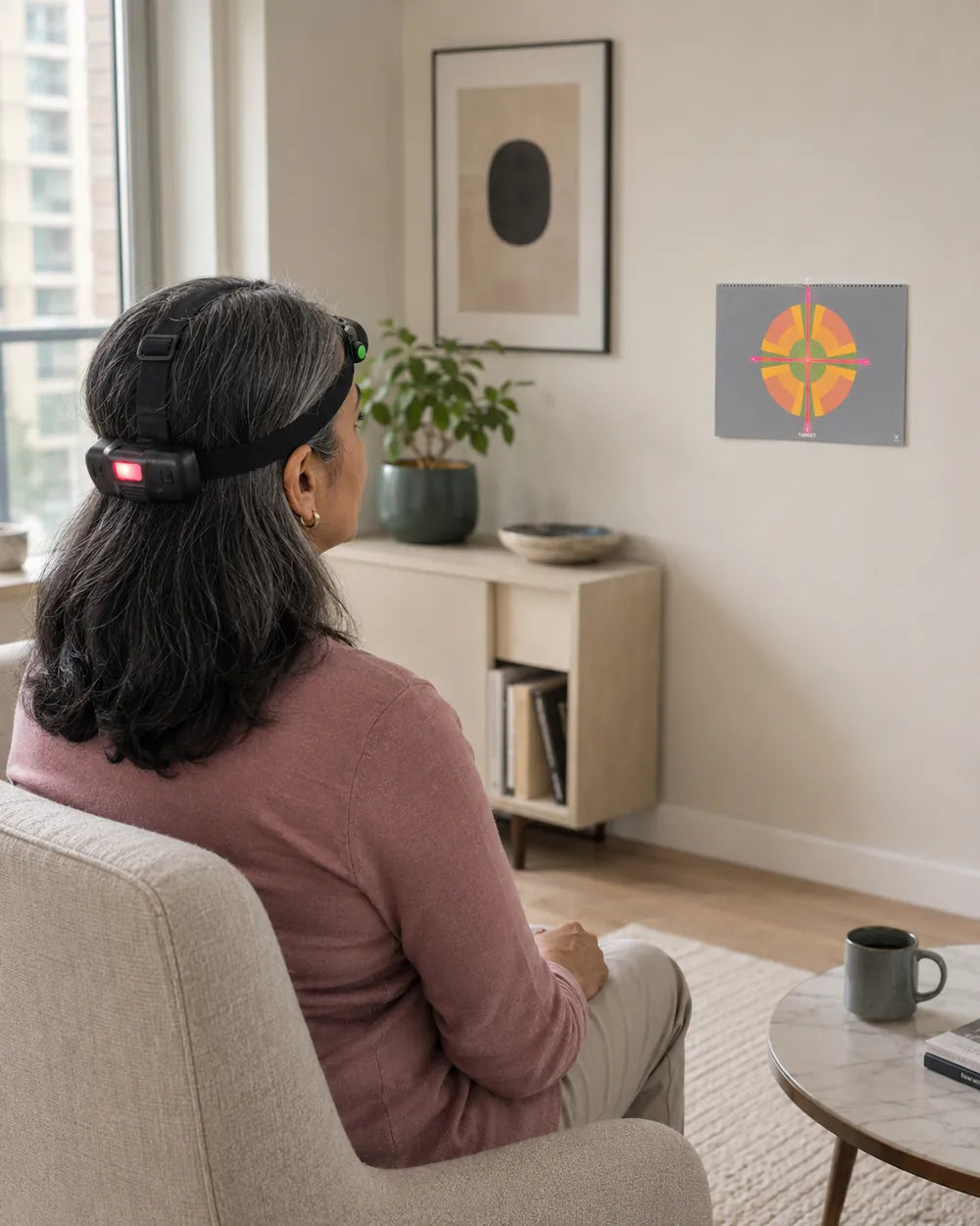 Person wearing HeadX Kross during an exercise facing a wall target