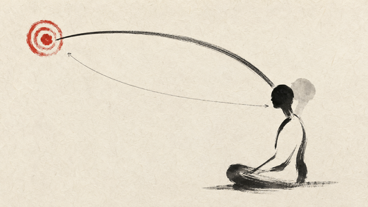 Minimal ink artwork showing imagined and performed head positions moving towards a target.