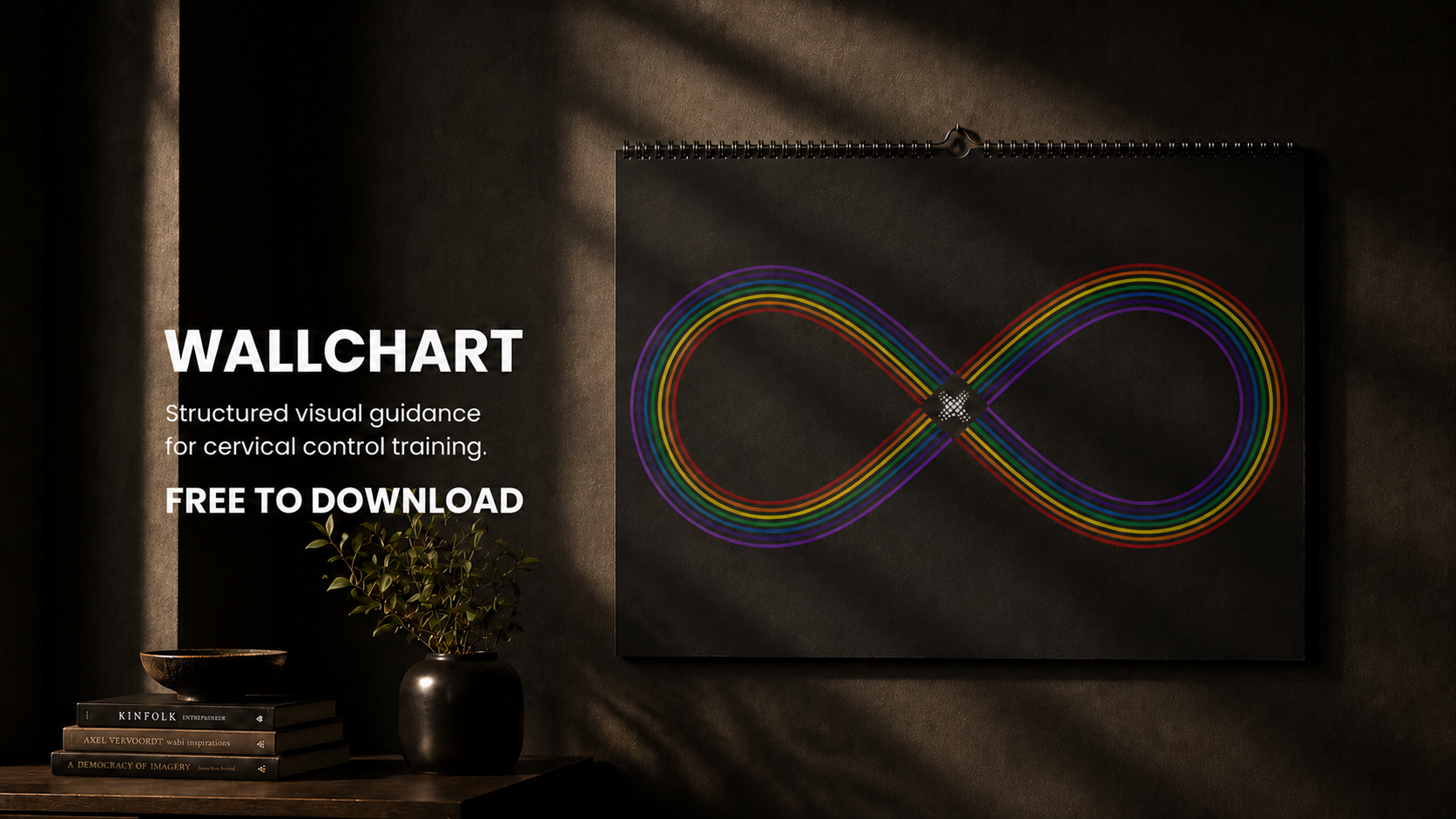 Wallchart with rainbow infinity symbol on a dark background