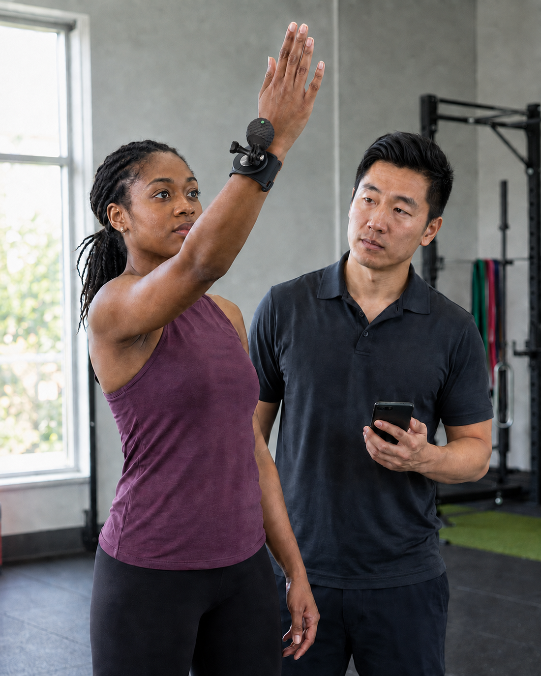 Illustrative HeadX Duo wrist-mounted shoulder movement scene