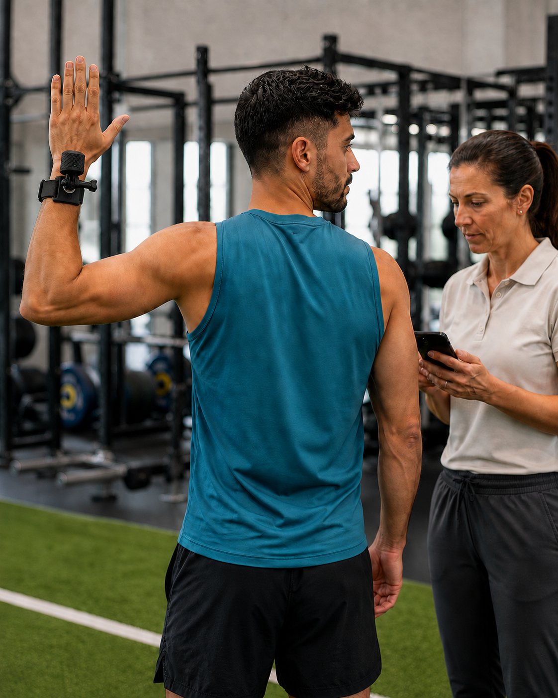 Illustrative HeadX Duo wrist-mounted shoulder rotation scene