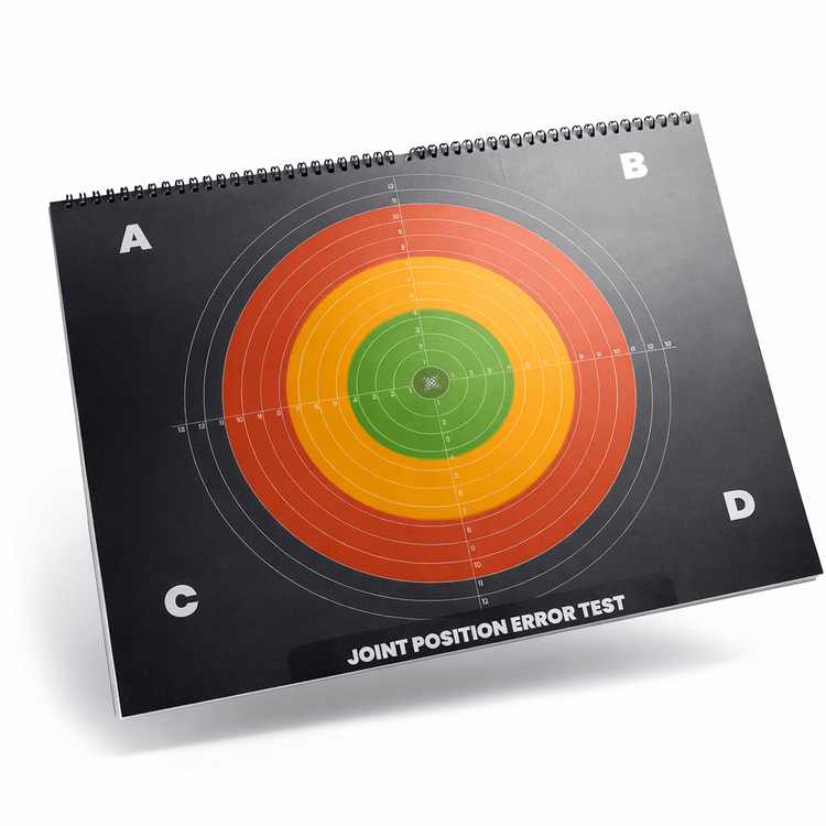 HeadX Kross Wall Chart: black spiral-bound chart with a red, orange, and green target for Joint Position Error Test.
