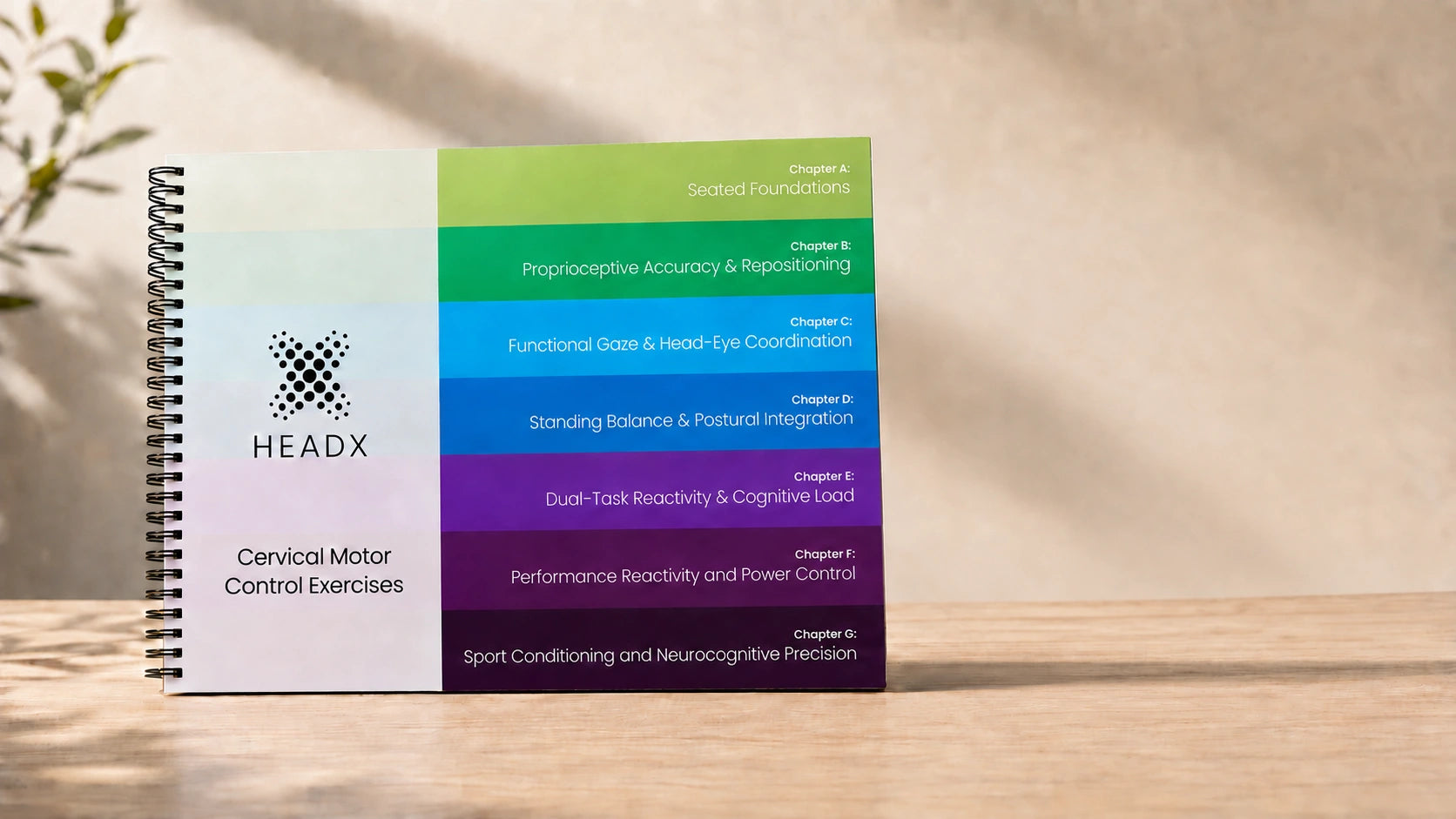 
Spiral-bound HeadX exercise booklet with seven coloured chapter bands